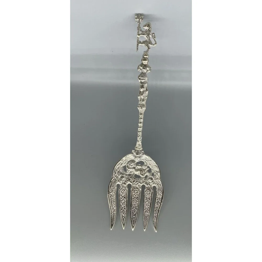 Vintage Italy Silverplate Fork Salad Lion Ornate Cherub Design
